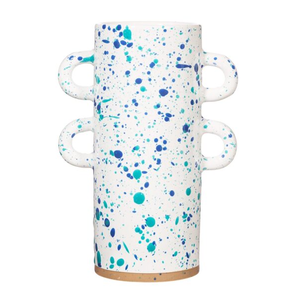 Large Turquoise, Blue and White Splatter ware Vase