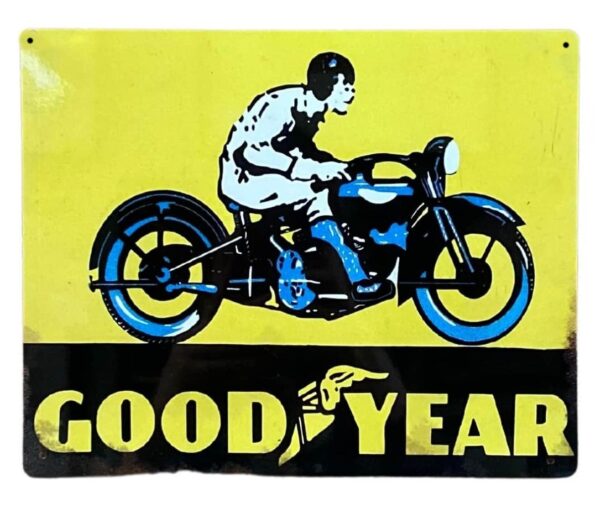 Metal Advertising Wall Sign - Good Year Tyre Motorbike