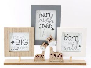 Triple Photo Frame On Wooden Stand