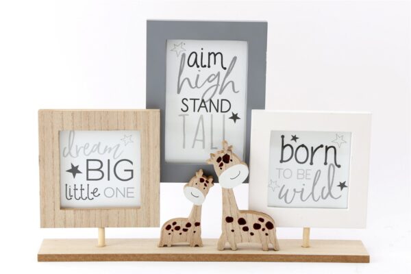 Triple Photo Frame On Wooden Stand