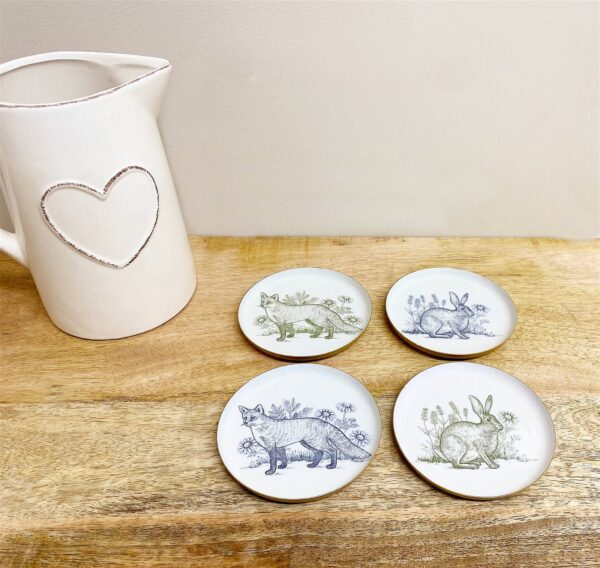 Set of Four Metal Woodland Themed Coasters