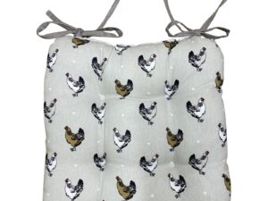 Padded Seat Pad With Ties With A Chicken Print Design