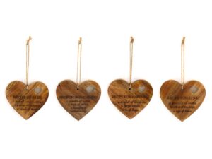 Set of 4 Wood Hanging Black Etched Life Recipe Heart Plaques