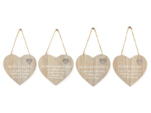 Set of 4 Wood Hanging White Etched Life Recipe Heart Plaque