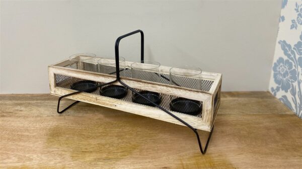 Four Piece Candle Holder in a Wooden Display Tray