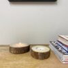 Set of Two Wooden Tealight Holders with Bark Detail