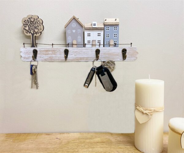 Wooden House with Four Coat Hooks