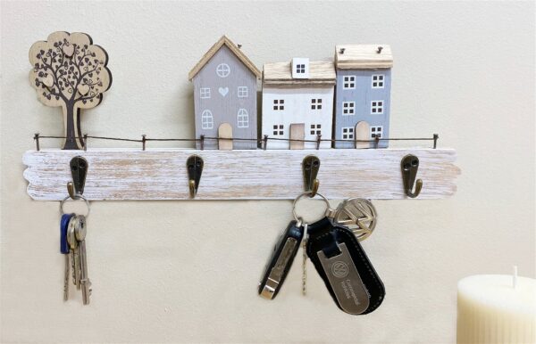 Wooden House with Four Coat Hooks