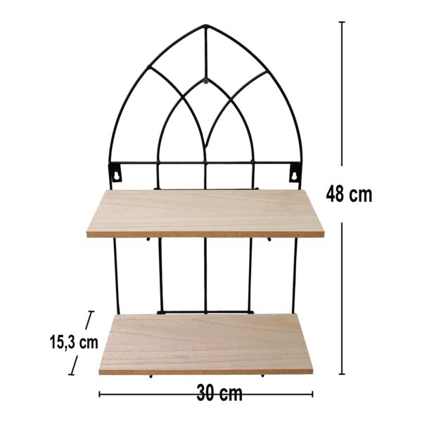 Black Metal Arch with 2 Wooden Shelves