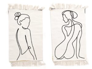 Set of 2 Silhouette Women Design White Rugs